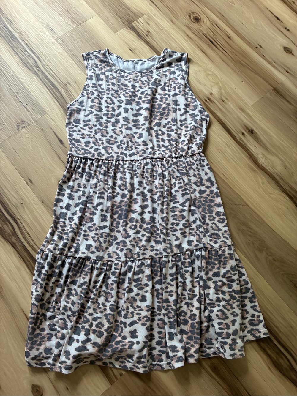 Girls' Sleeveless Leopard Print Tiered Dress - Pink